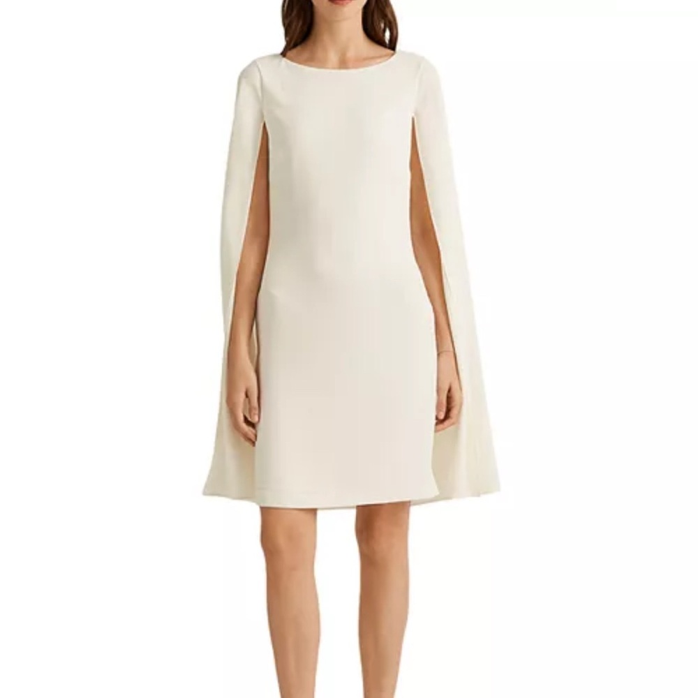 Cape Georgette Cocktail Dress - Winter Cream - Picture 5 of 7